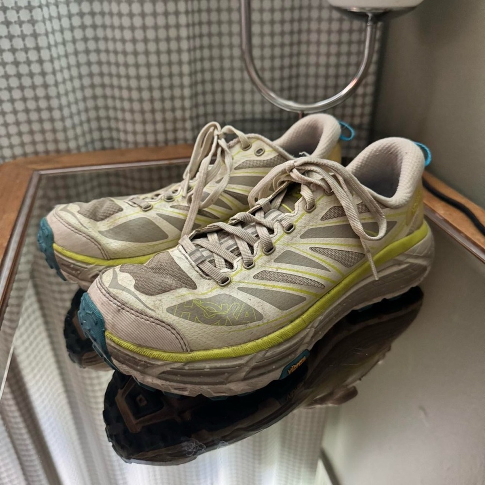 Hoka One One Beige and Yellow Sneakers